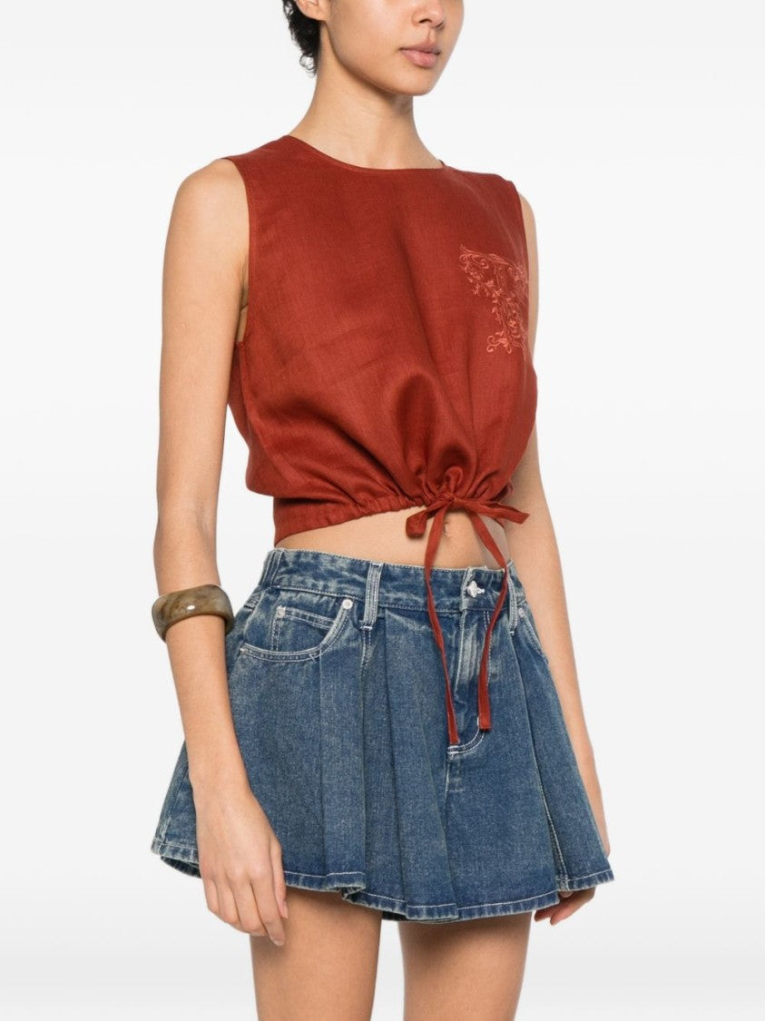Twin-Set Brown Logo Embroidered Tank Top
