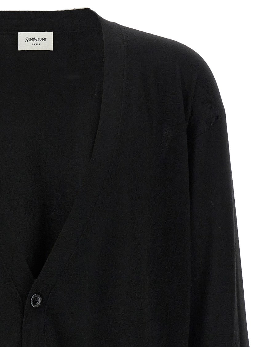 Saint Laurent V-Neck Wool Cardigan With Button Closure