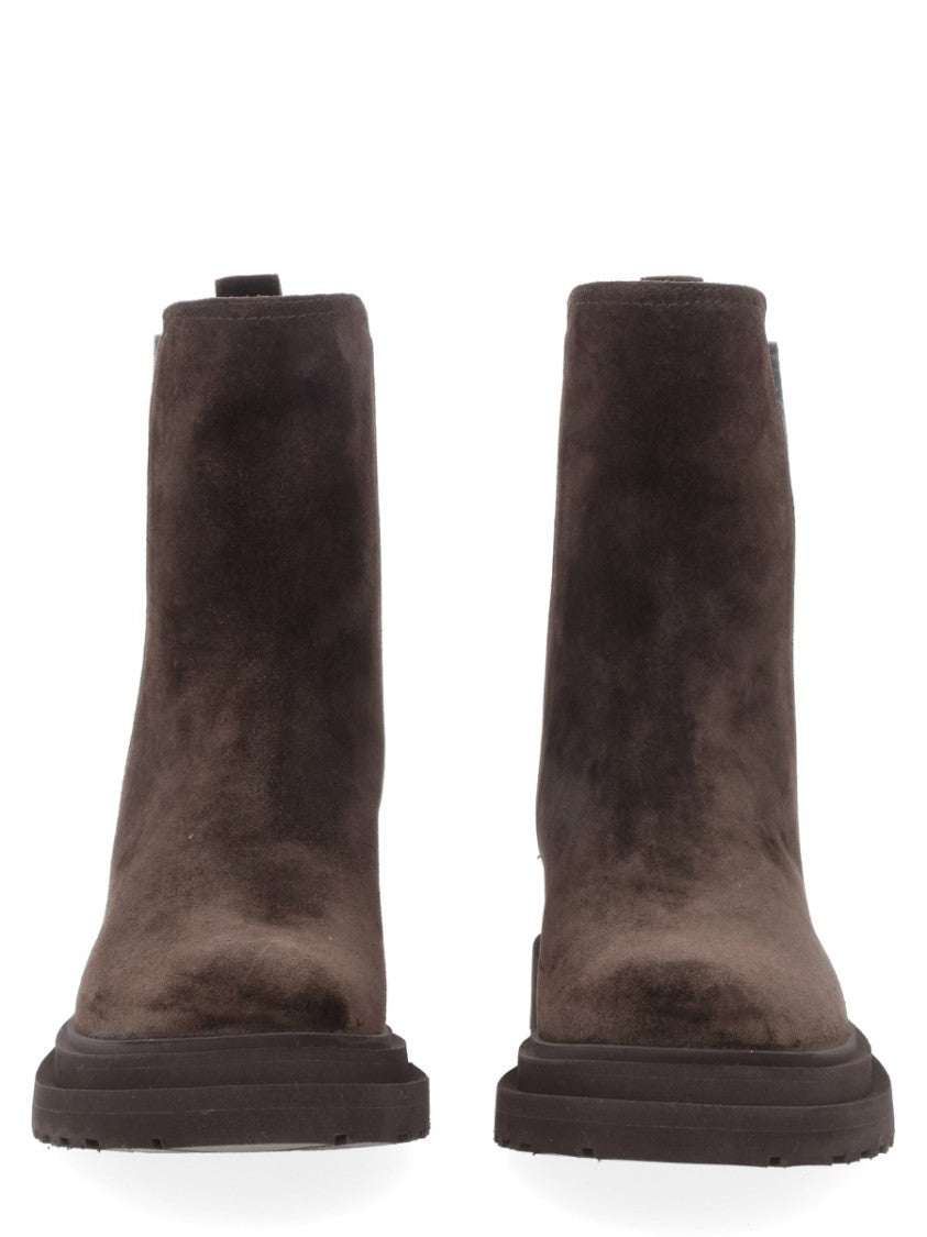 Brunello Cucinelli Suede Ankle Boots With Contrasting Fabric Panels