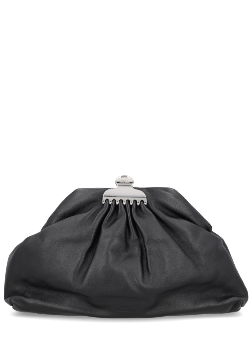 Marc Jacobs Black Glam Ruched Lamb Leather Clutch