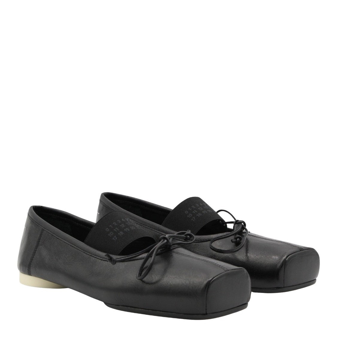 Mm6 By Maison Margiela Black Leather Flats With Square Toe