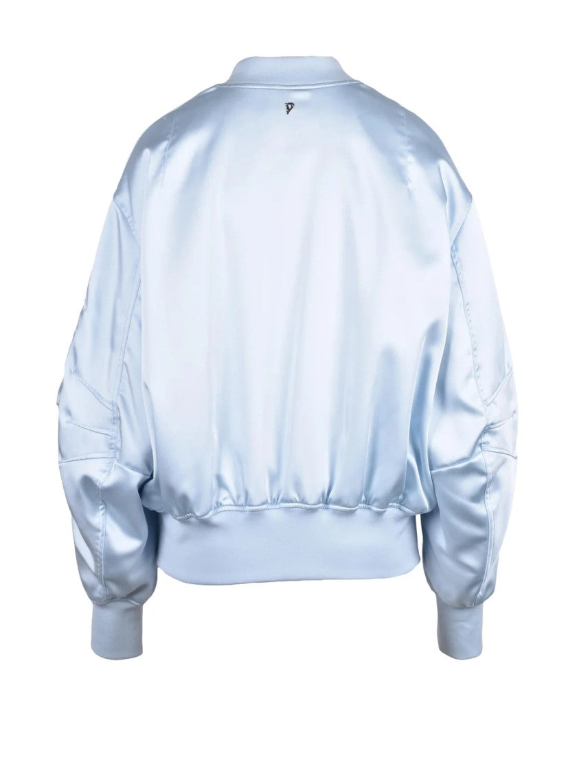 Dondup Light Blue Polyester Elastane Satin Bomber Jacket