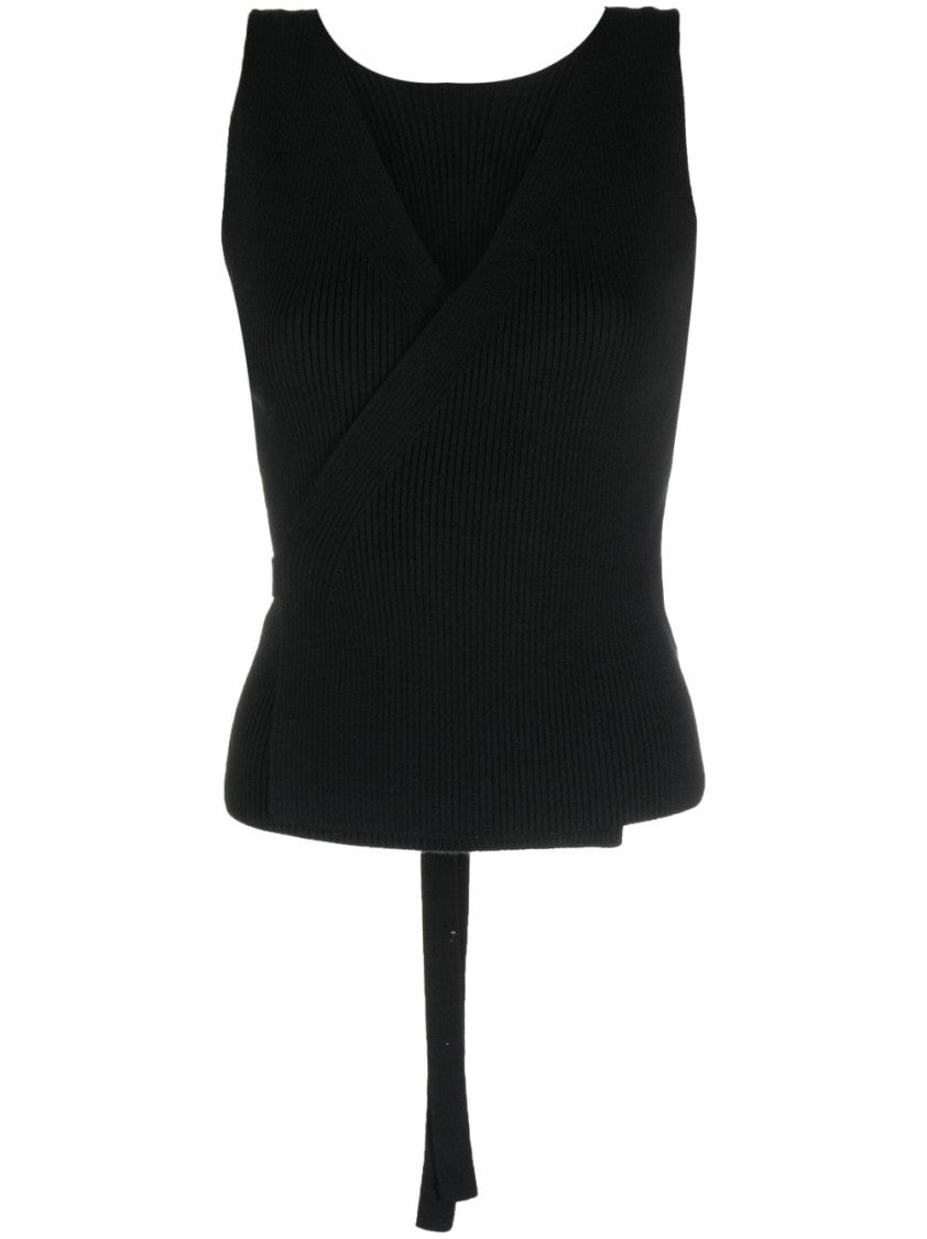 Patou Ribbed Knit Wrap Top