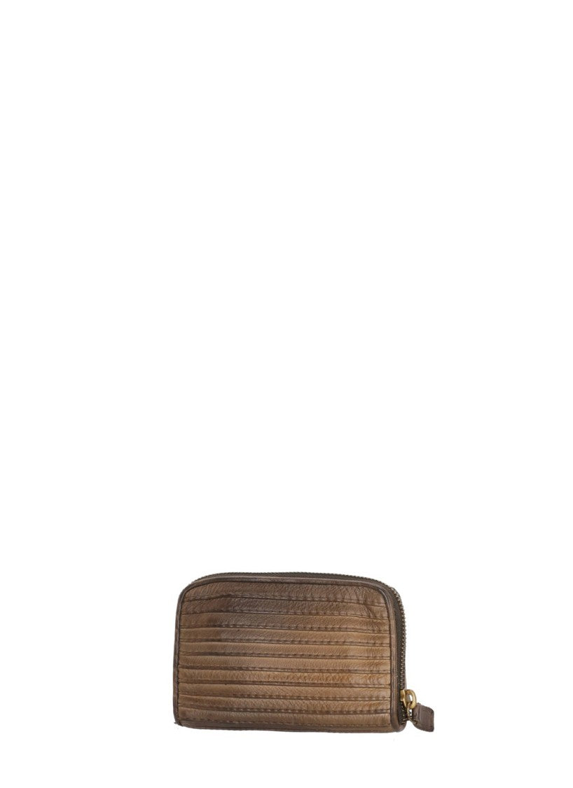 Majo Textured Brown Leather Wallet With Zip-Around Closure