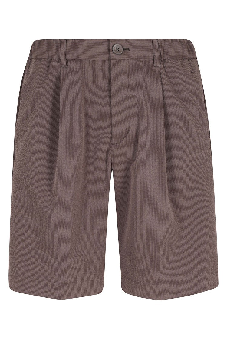 Herno Brown Bermuda Seer-Crease Seersucker Polyester Shorts