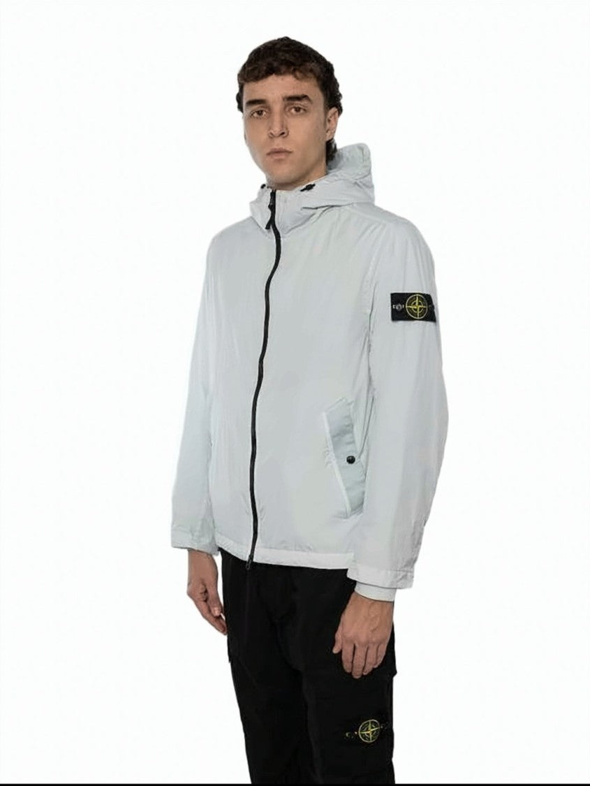 Stone Island Crinkled Texture Hooded Jacket With Adjustable Cuffs
