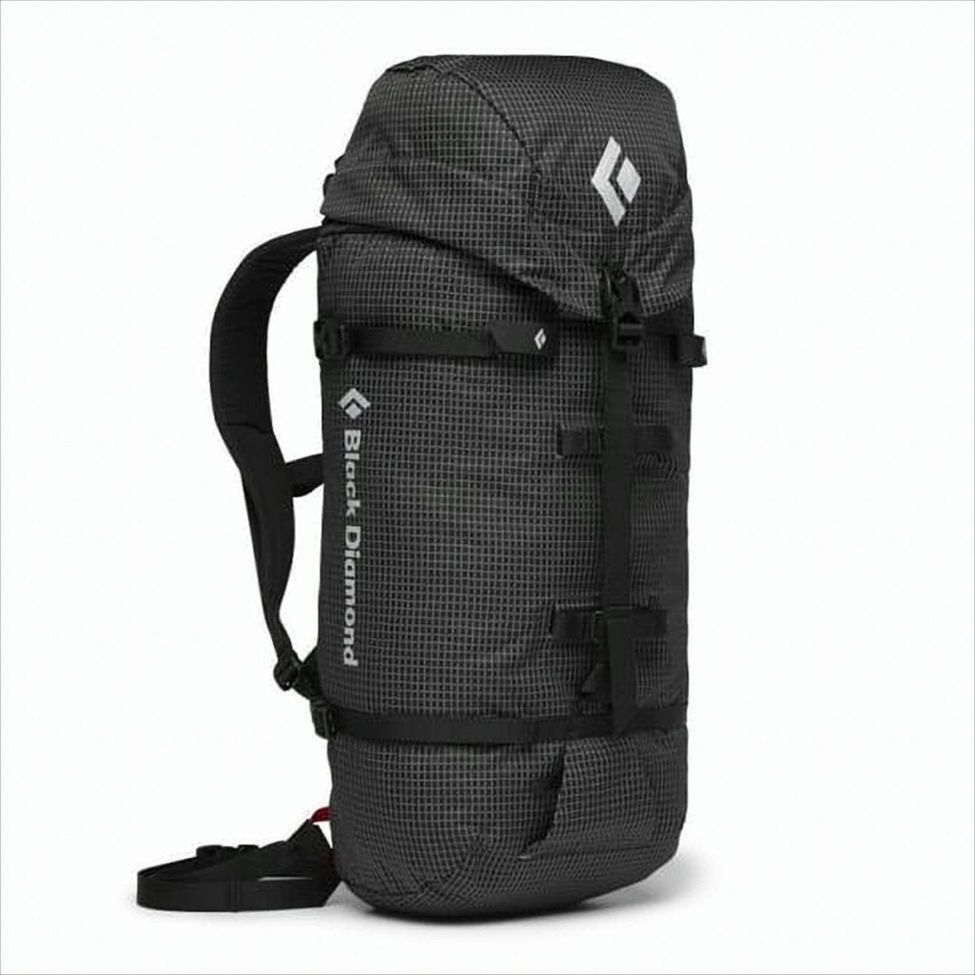Black Diamond Grid-Patterned Nylon Backpack With Compression Straps And Padded Shoulder Support
