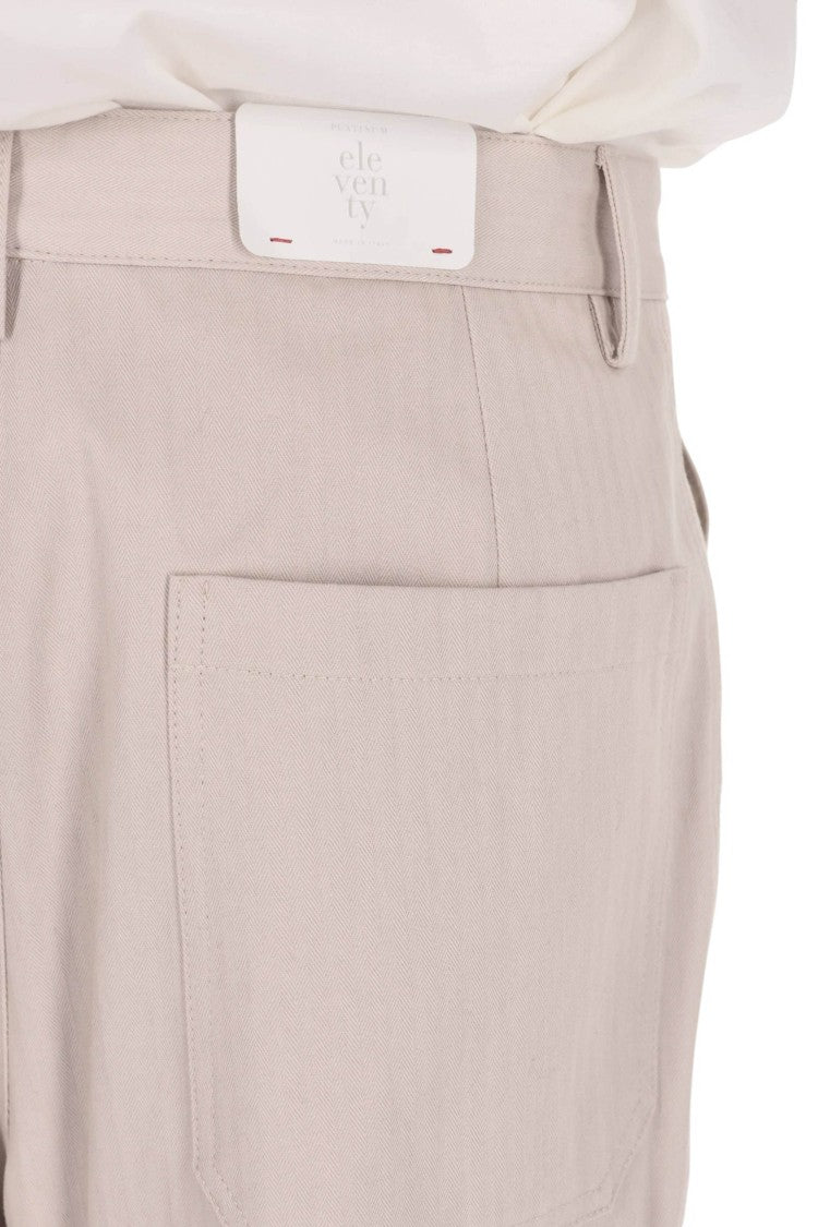 Eleventy Beige Herringbone Cotton Fatigue Pants