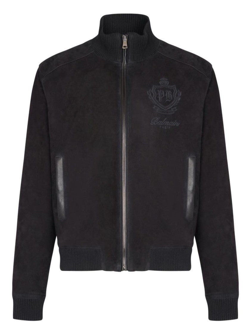 Balmain Black Embroidered Zip Bomber Jacket