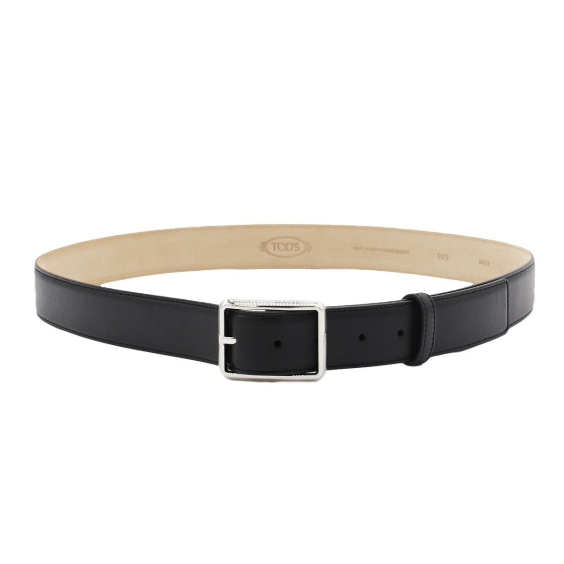 Tod's Black Belt With Rectangular Silver Buckle