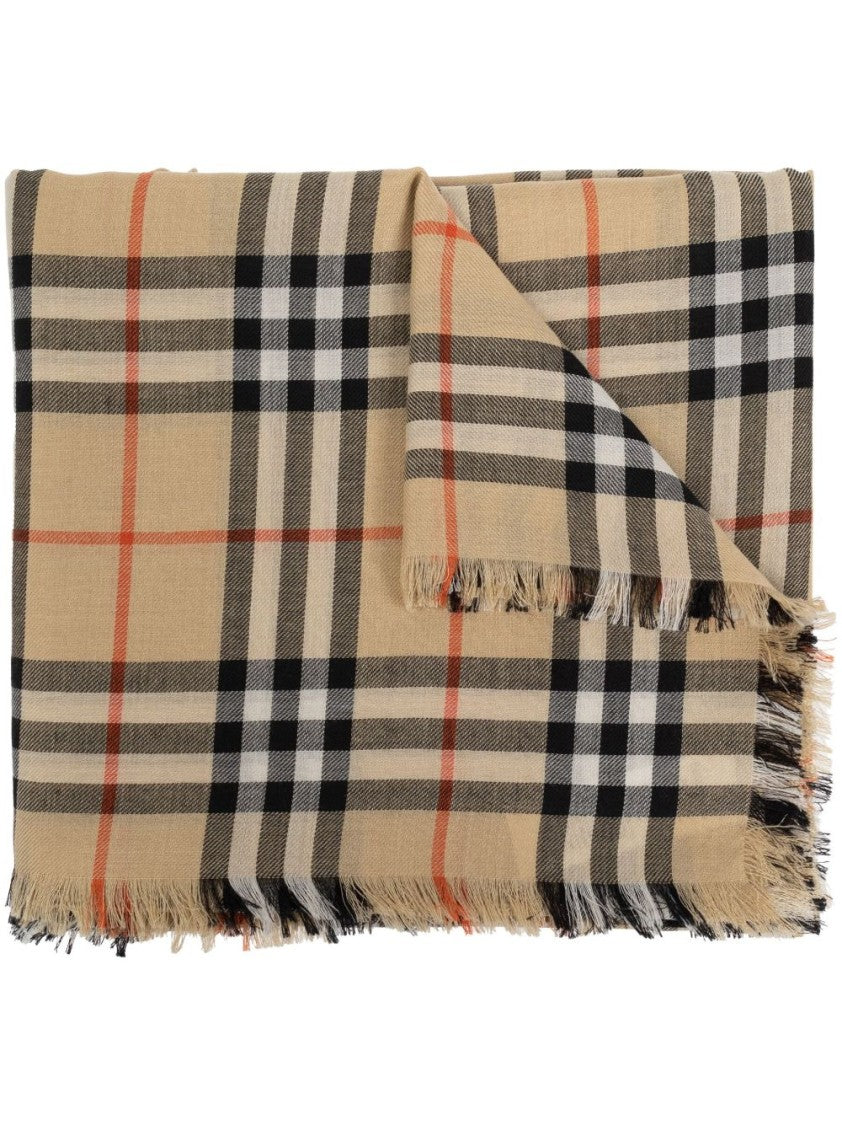 Burberry Vintage Check Pattern Scarf With Frayed Edges