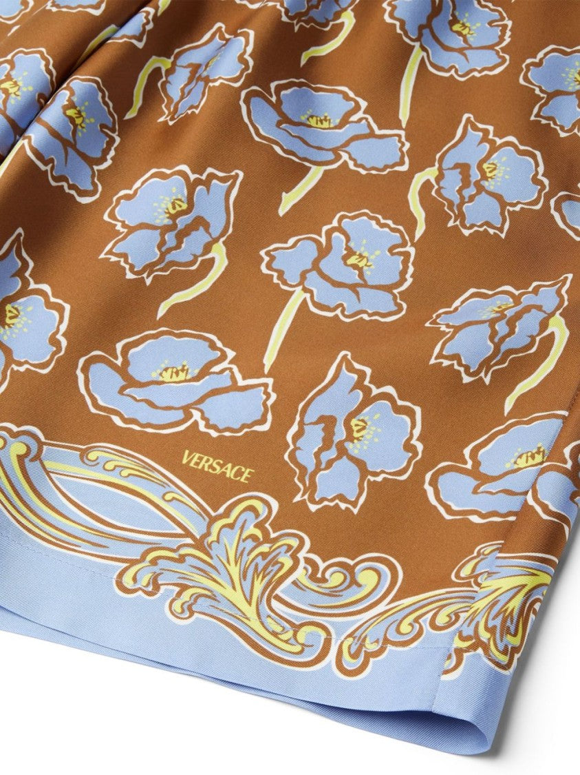 Versace Tobacco Brown Front Logo Print Shorts