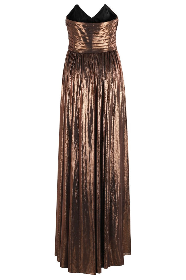 Retrofête Waldorf Floor-Length Dress In Shiny Lamé Fabric