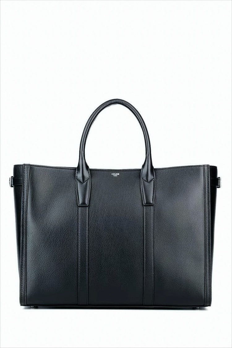 Celine Rectangular Black Calf Leather Tote Bag