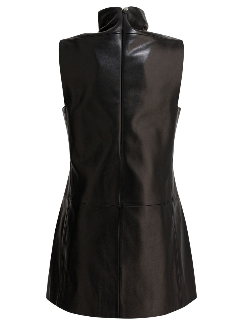 Khaite Structured Black Leather Mini Dress