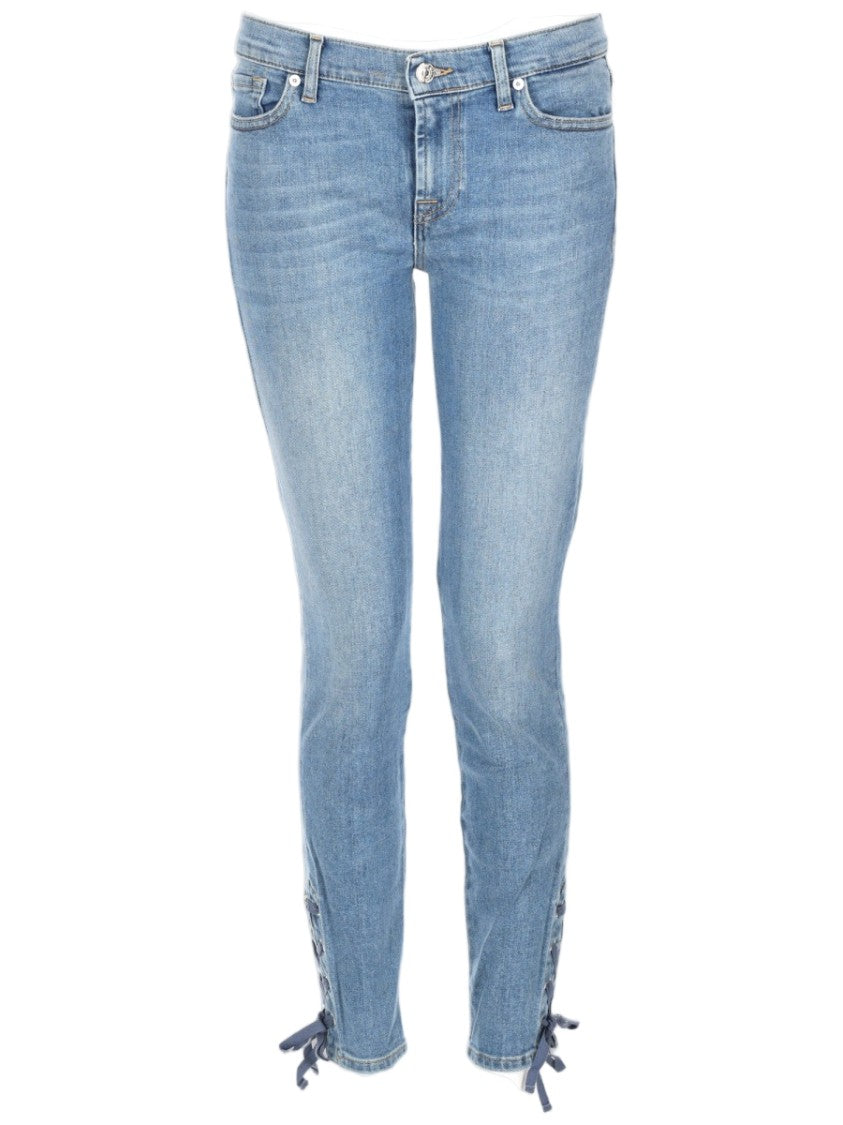7 For All Mankind Slim Fit Light Blue Jeans With Unique Tied Bow Hem