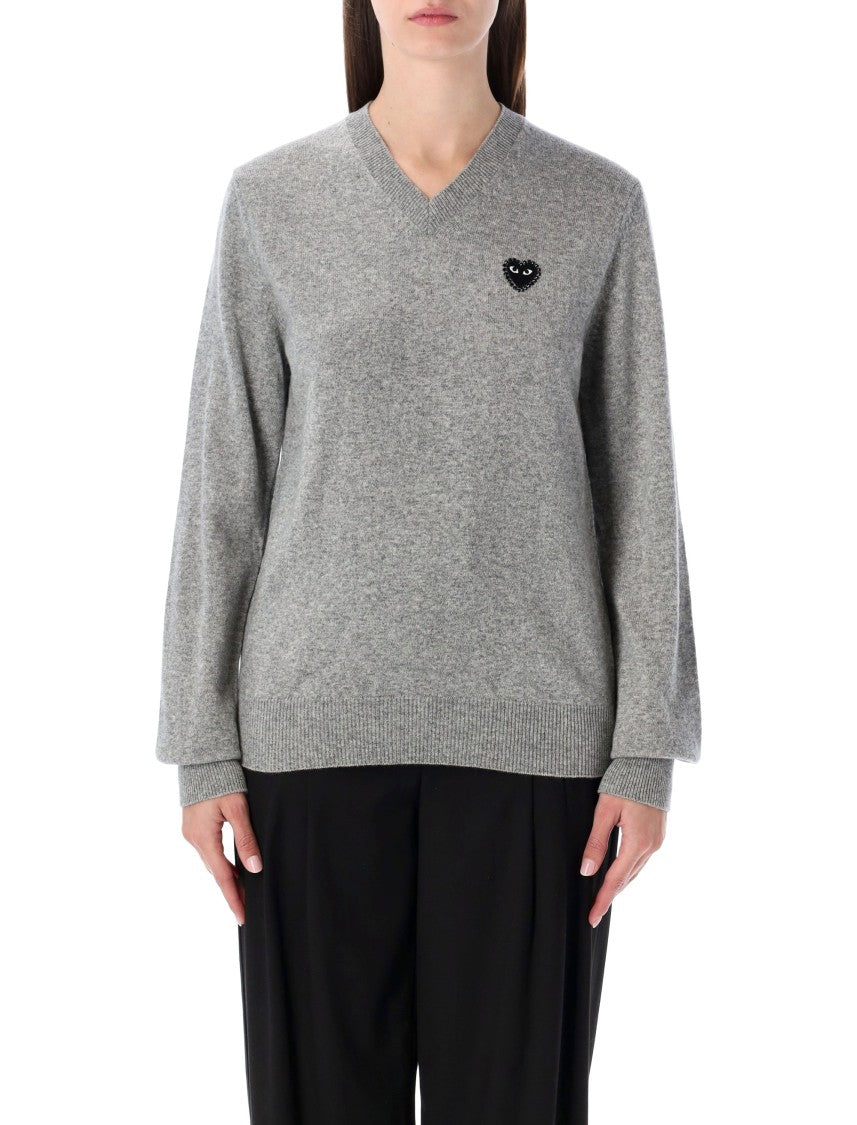 Comme Des Garçons Play Wool V-Neck Sweater With Black Heart