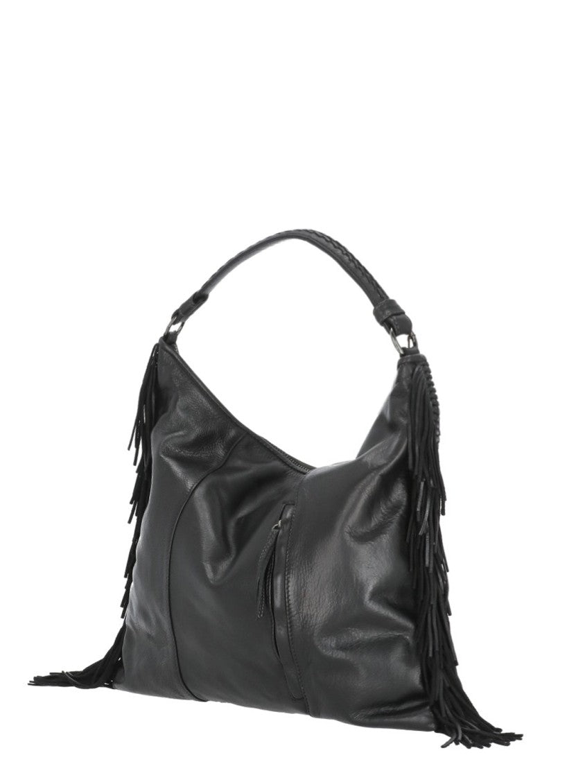 Reptile's House Braided Black Shopping Bag With Fringes