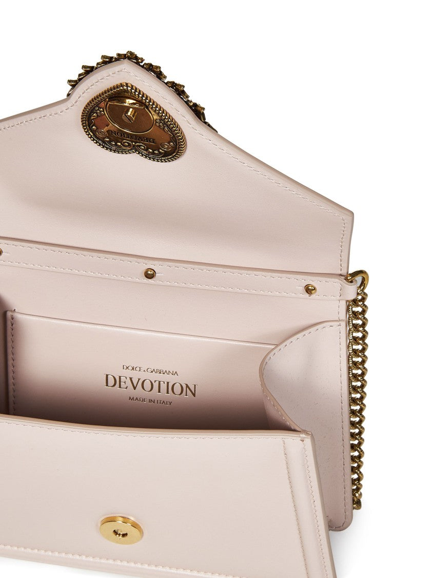 Dolce & Gabbana Pale Pink Calf Leather Small Devotion Top Handle Bag