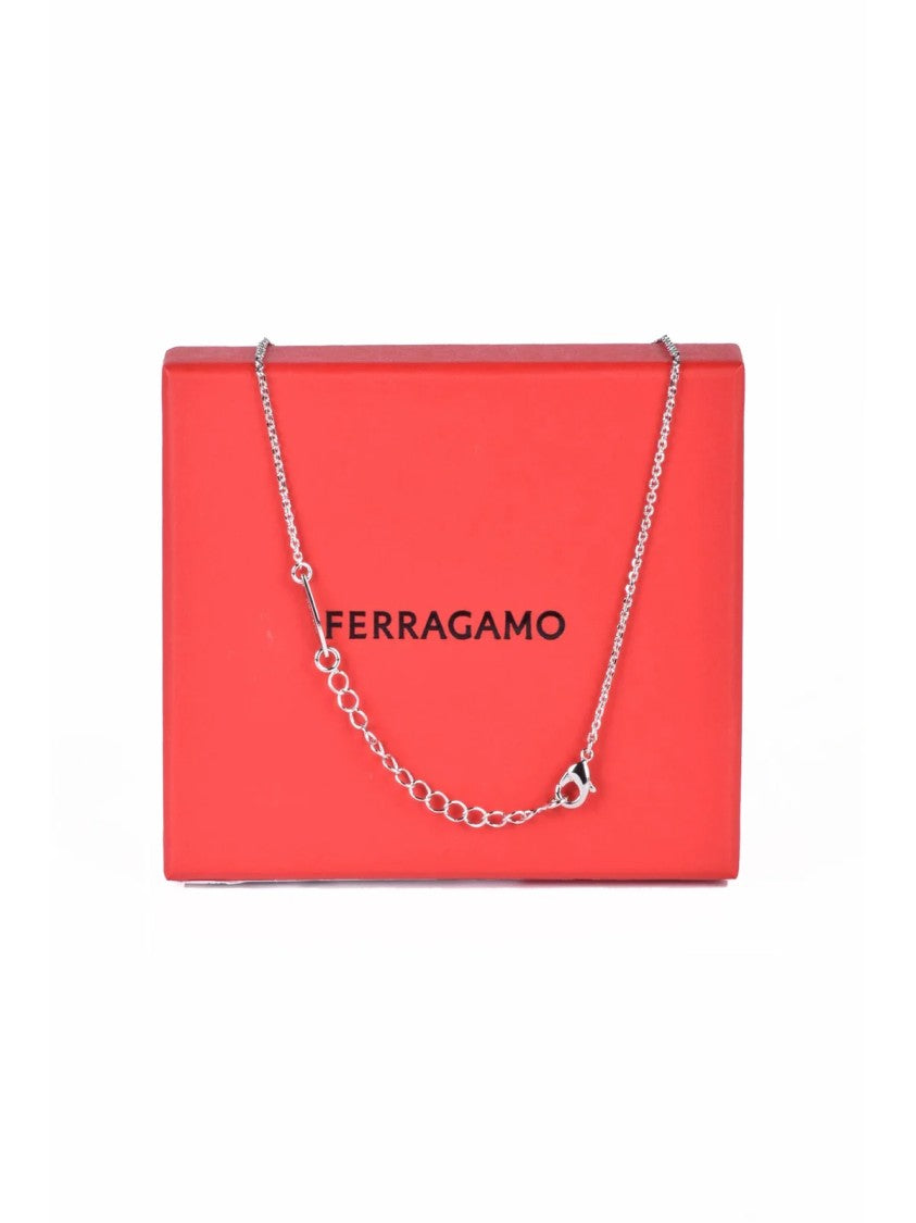 Ferragamo Silver-Tone Brass Necklace With Polished Pendant