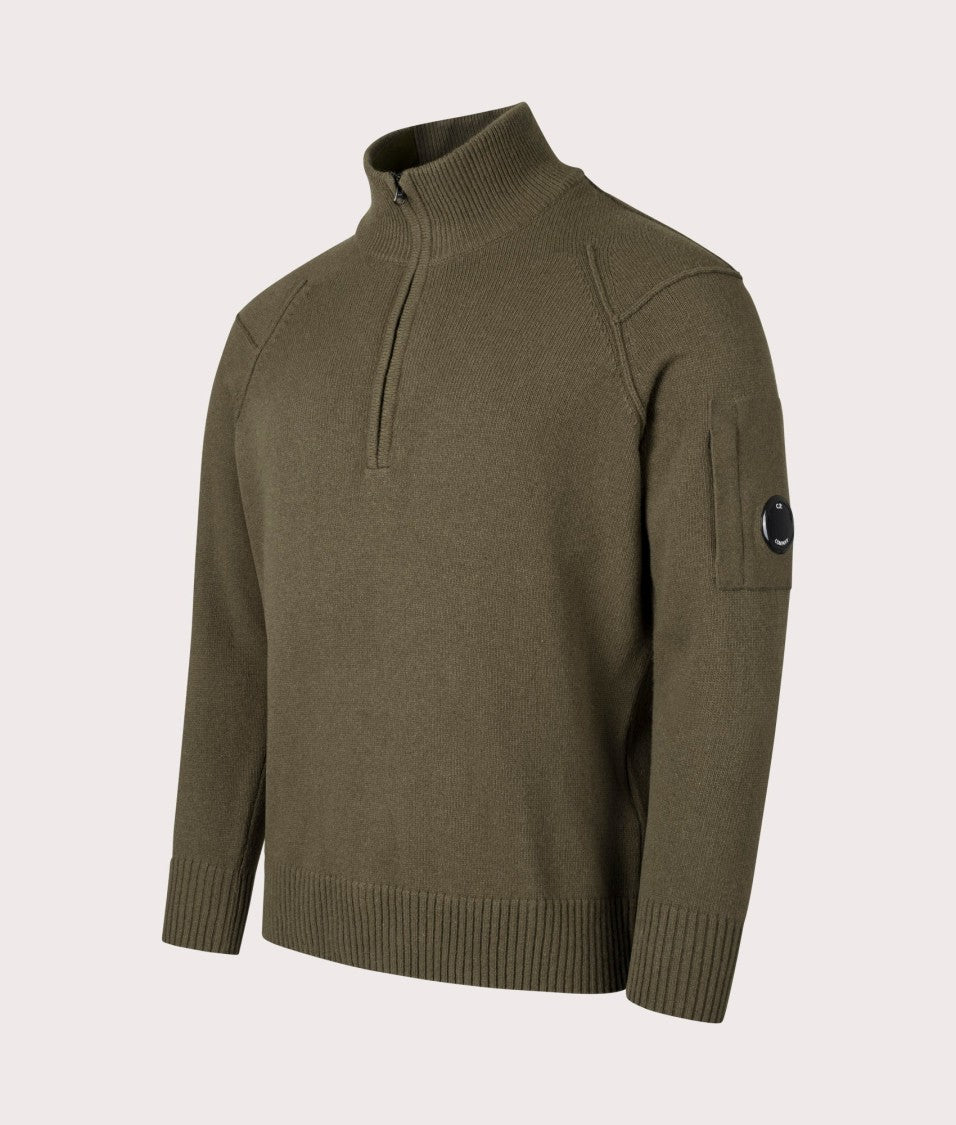 C.P. Company Half-Zip Knit Top With Textured Fabric And High Collar