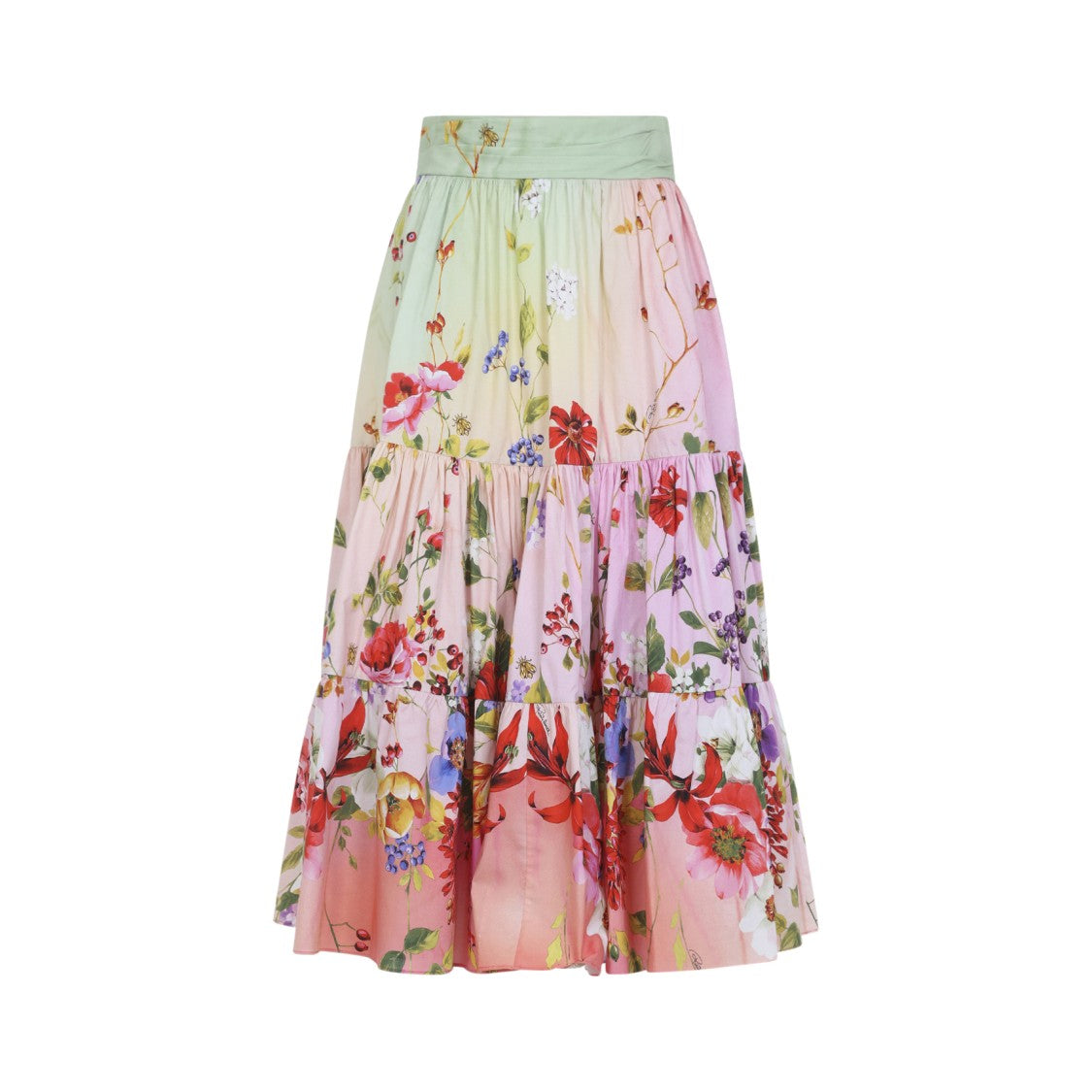 Roberto Cavalli Pastel Gradient Floral Midi Skirt With Tiered Pleats