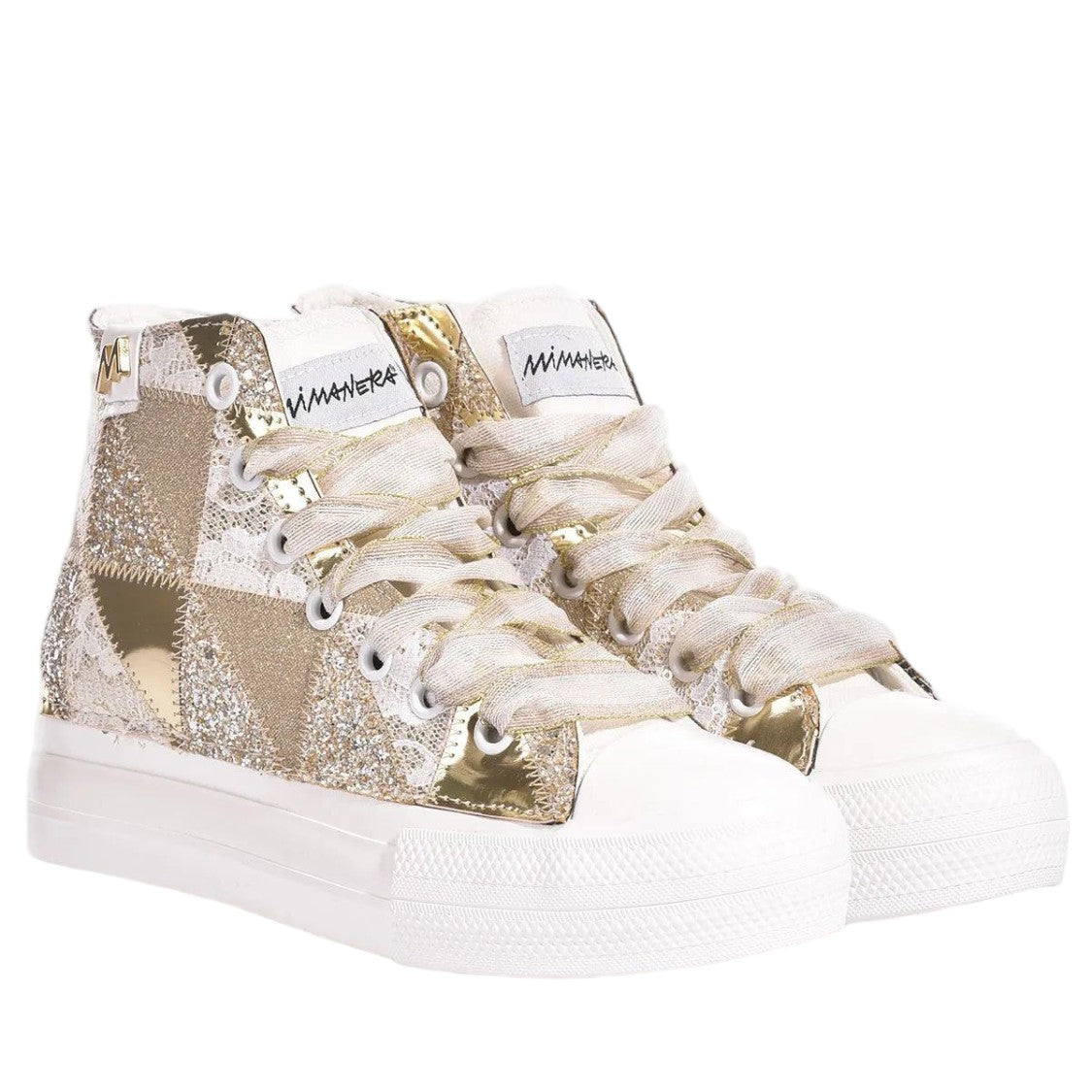 Mimanera High-Top Sneakers With Handcrafted Gold Patchwork