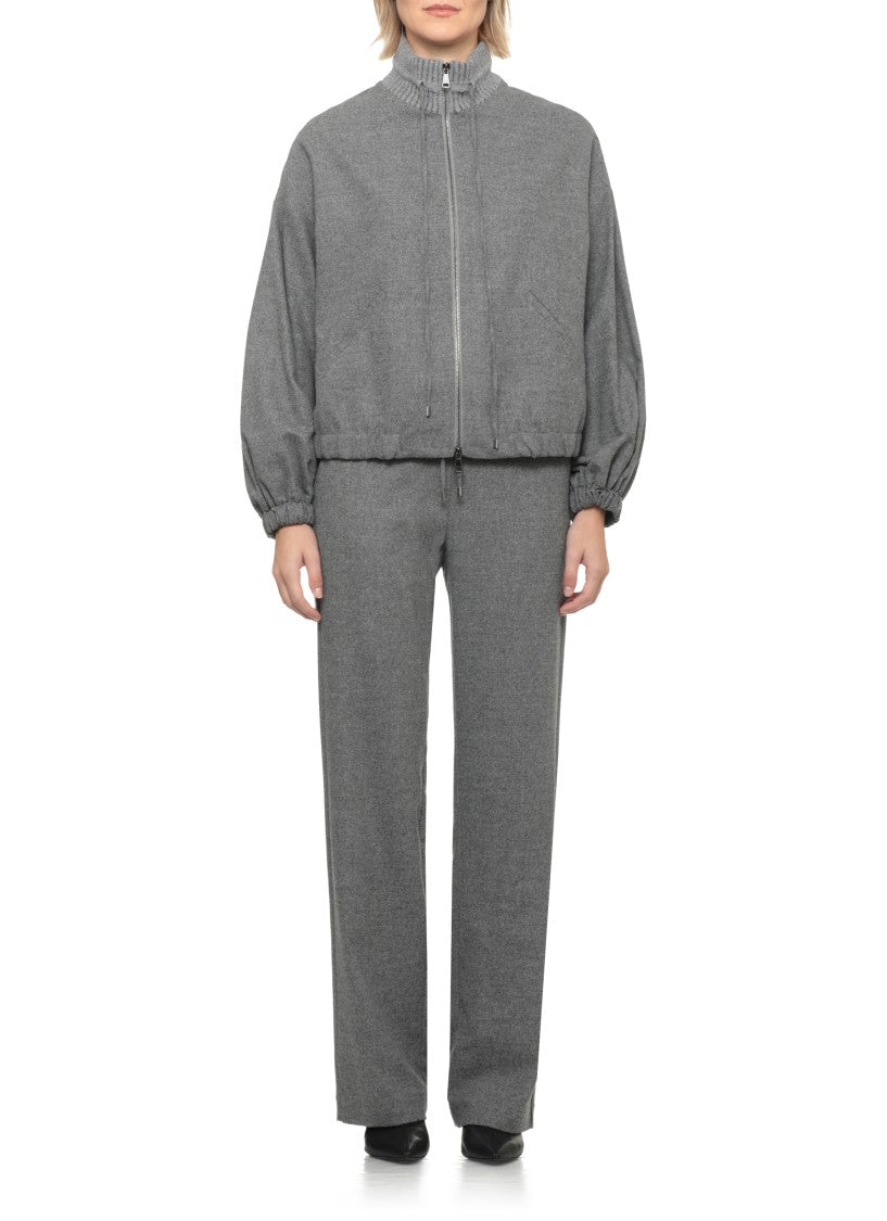 D. Exterior Grey Wool Bomber Jacket