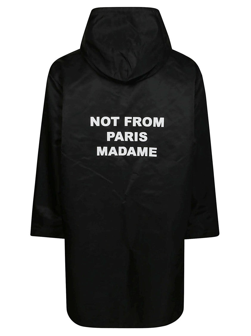 Drôle De Monsieur Black Slogan Hooded Text Parka