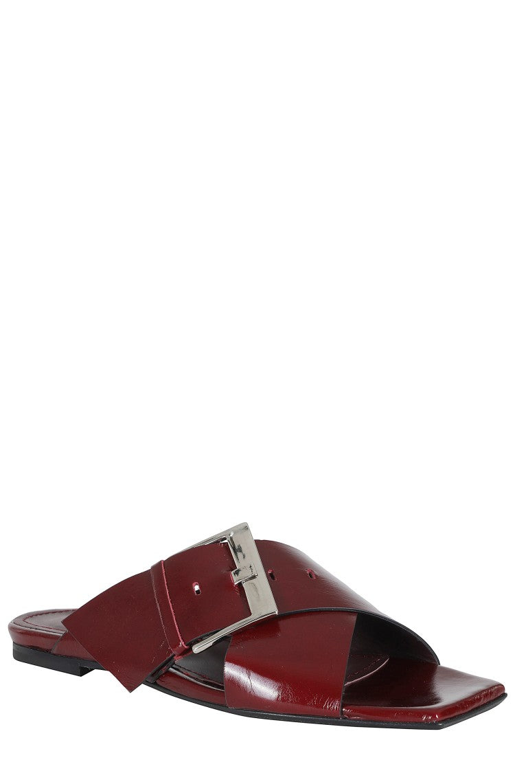 Poeve Red Pathos Buckled Calfskin Leather Mules
