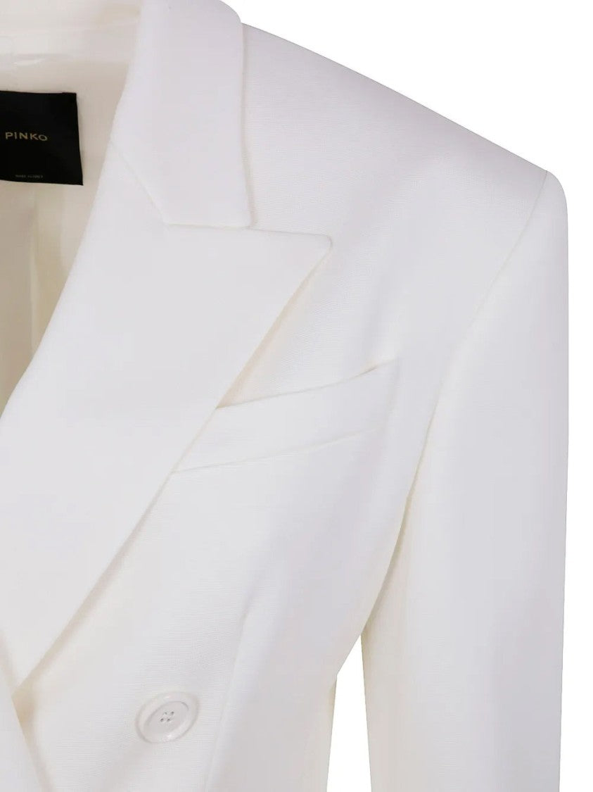 Pinko Double-Breasted White Blazer With Notched Lapels