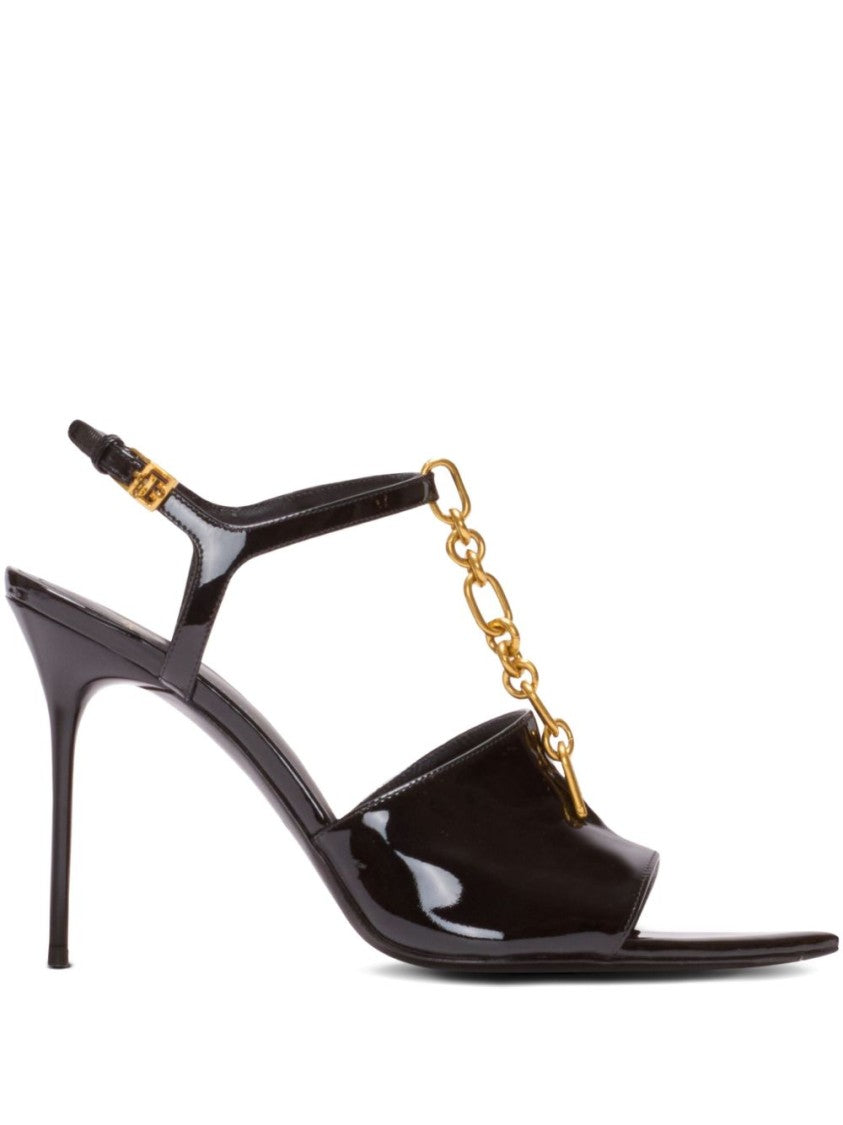 Balmain Black Chain Link Stiletto Ankle Sandals