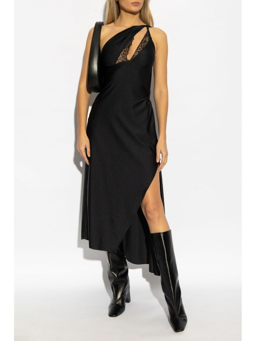 Coperni Asymmetric Black Satin Dress With Lace Details