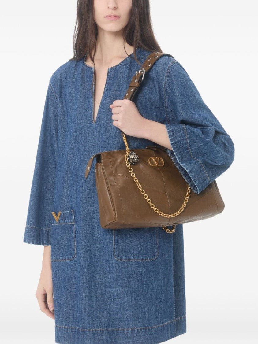 Valentino Garavani Denim Mini Dress With V-Notch Neckline