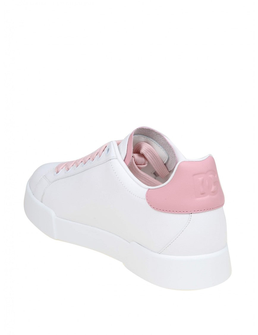 Dolce & Gabbana Portofino Light Sneakers In White And Pink Leather
