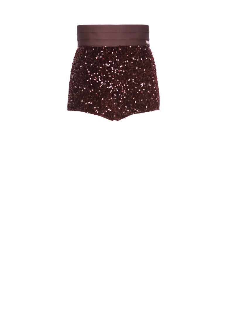 Elisabetta Franchi Bordeaux Shorts With All-Over Paillettes