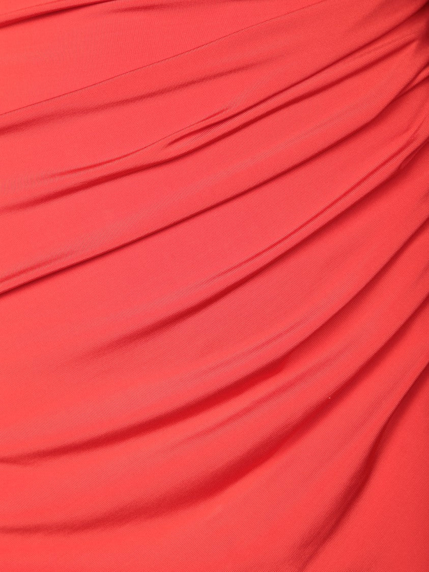 Stella Mccartney Draped Red Dress With Asymmetrical Sleeve Detail