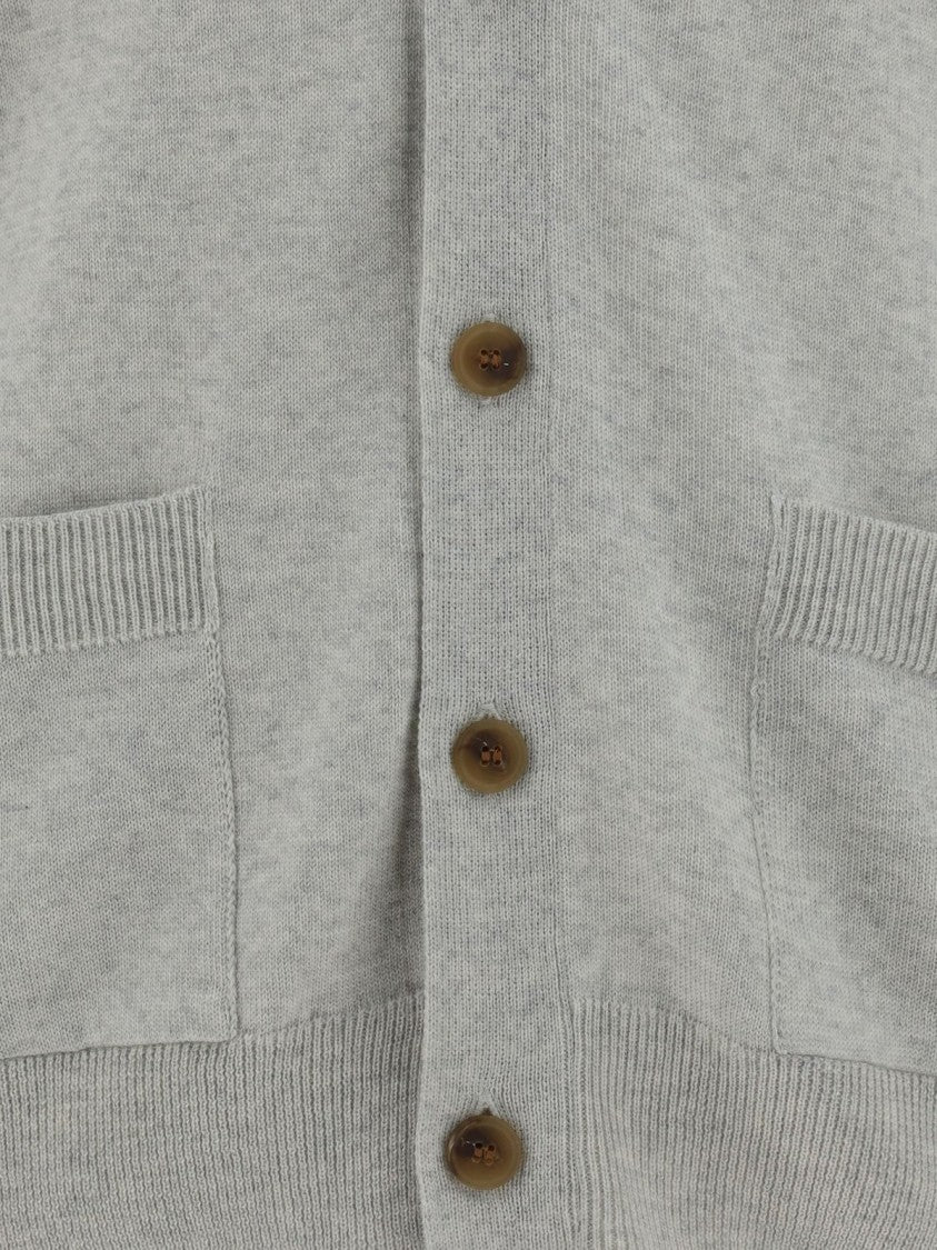 Maison Kitsuné Lightweight Grey Wool Cardigan With Button-Down Front And Embroidered Logo