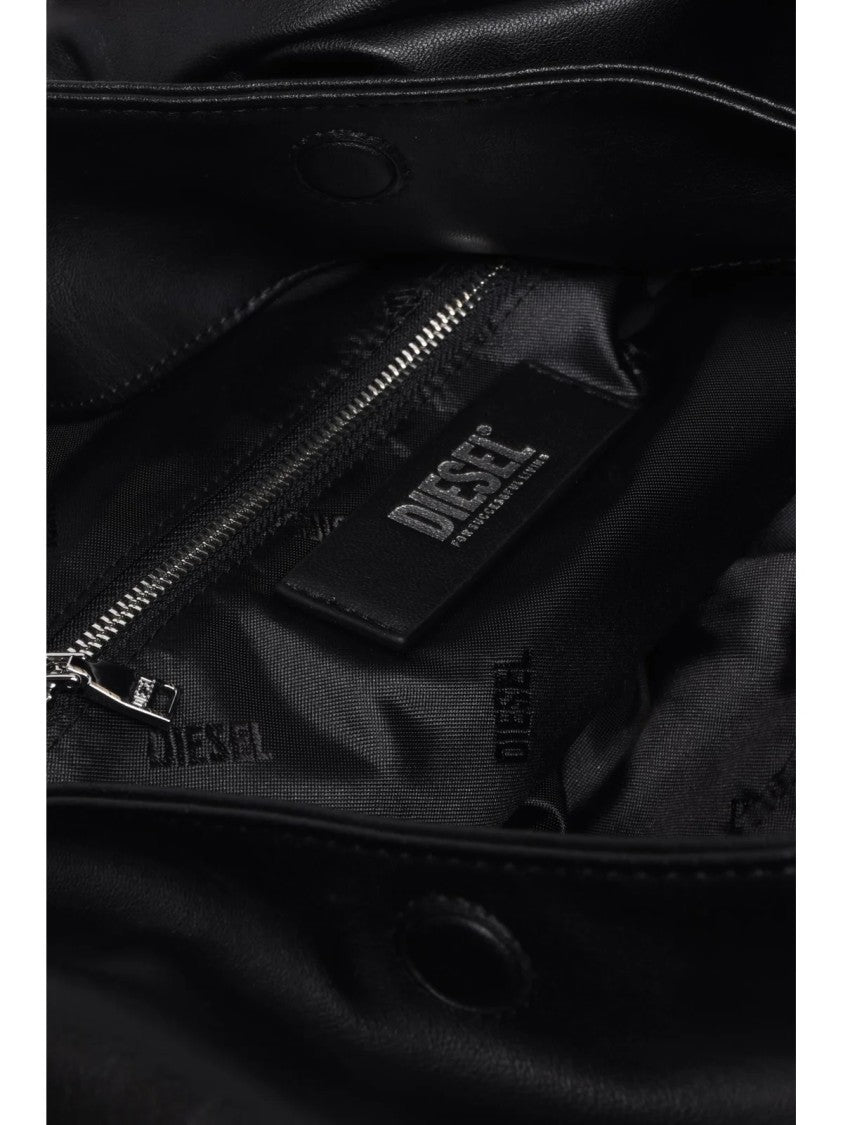 Diesel Spacious Black Polyurethane Hobo Bag With Magnetic Closure