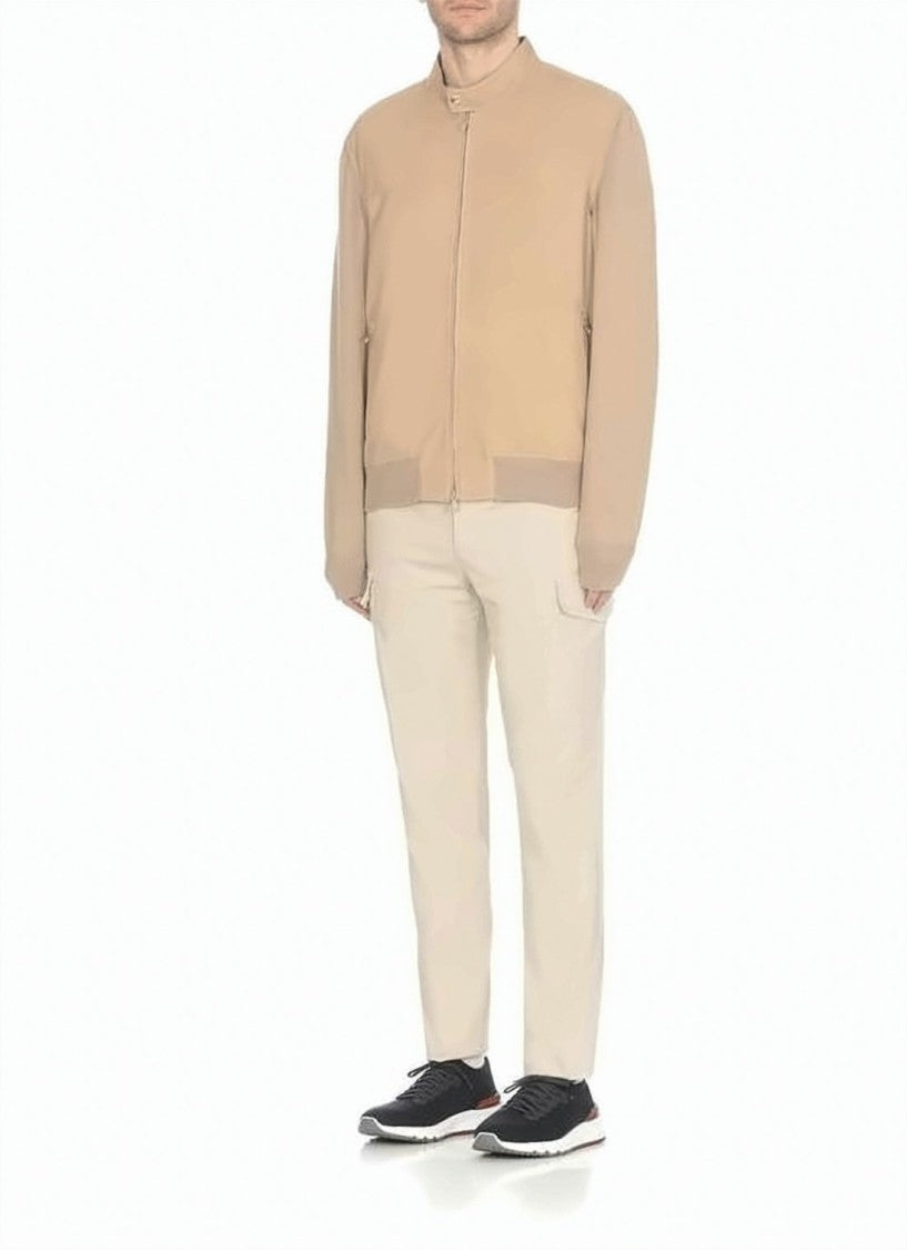 Brunello Cucinelli Textured Knit-Sleeve Leather Bomber Jacket