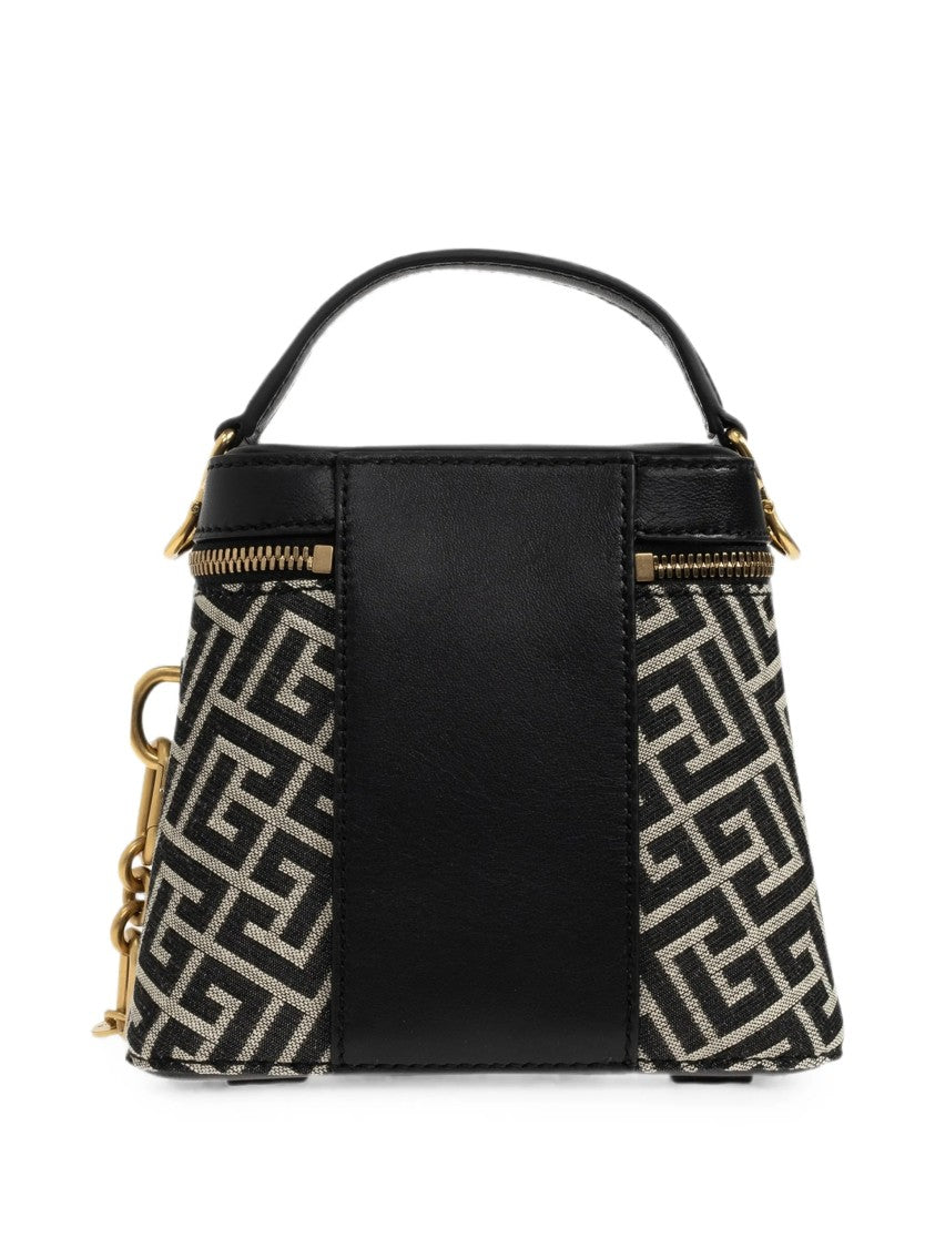 Balmain Trapezoidal Handbag With Geometric Pattern And Gold Accents
