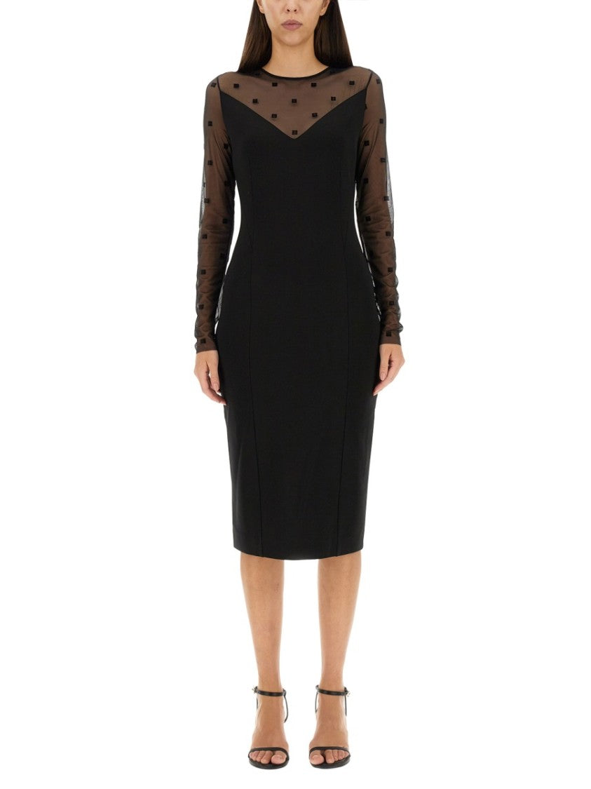 Givenchy Midi Dress With 4G Pattern And Sheer Sleeves