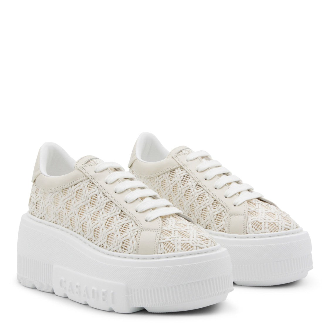 Casadei Beige Leather Mesh Details Sneakers