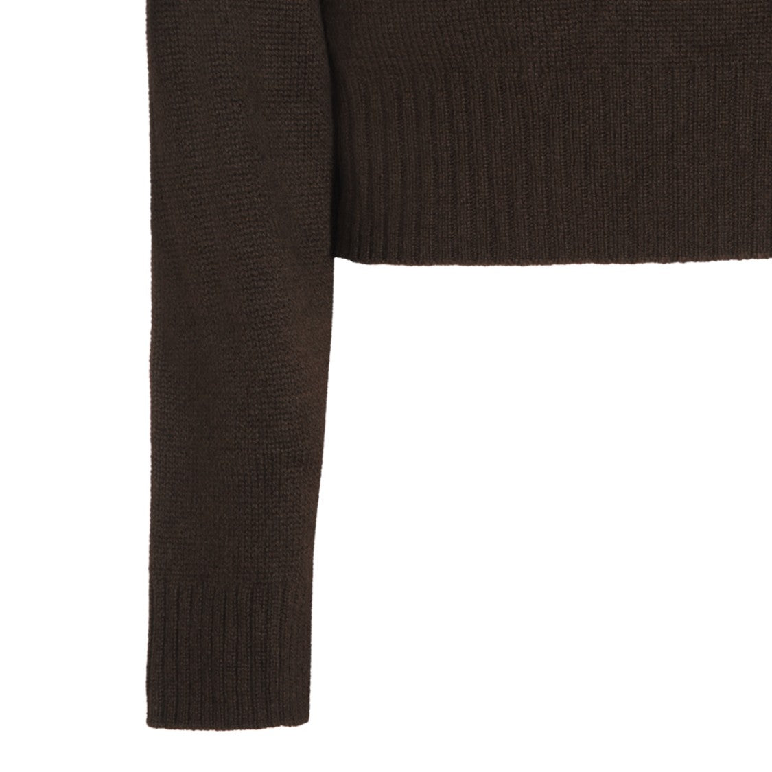 Allude Brown Cropped Ribbed Crew Neck Knit Sweater