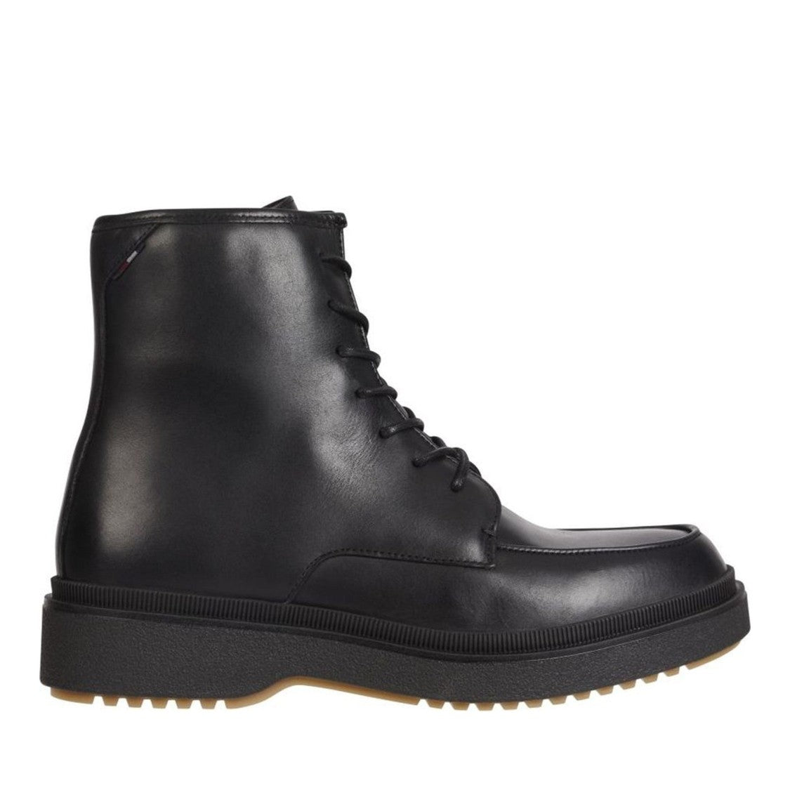 Tommy Hilfiger Black Cleated Lace-Up Leather Boots