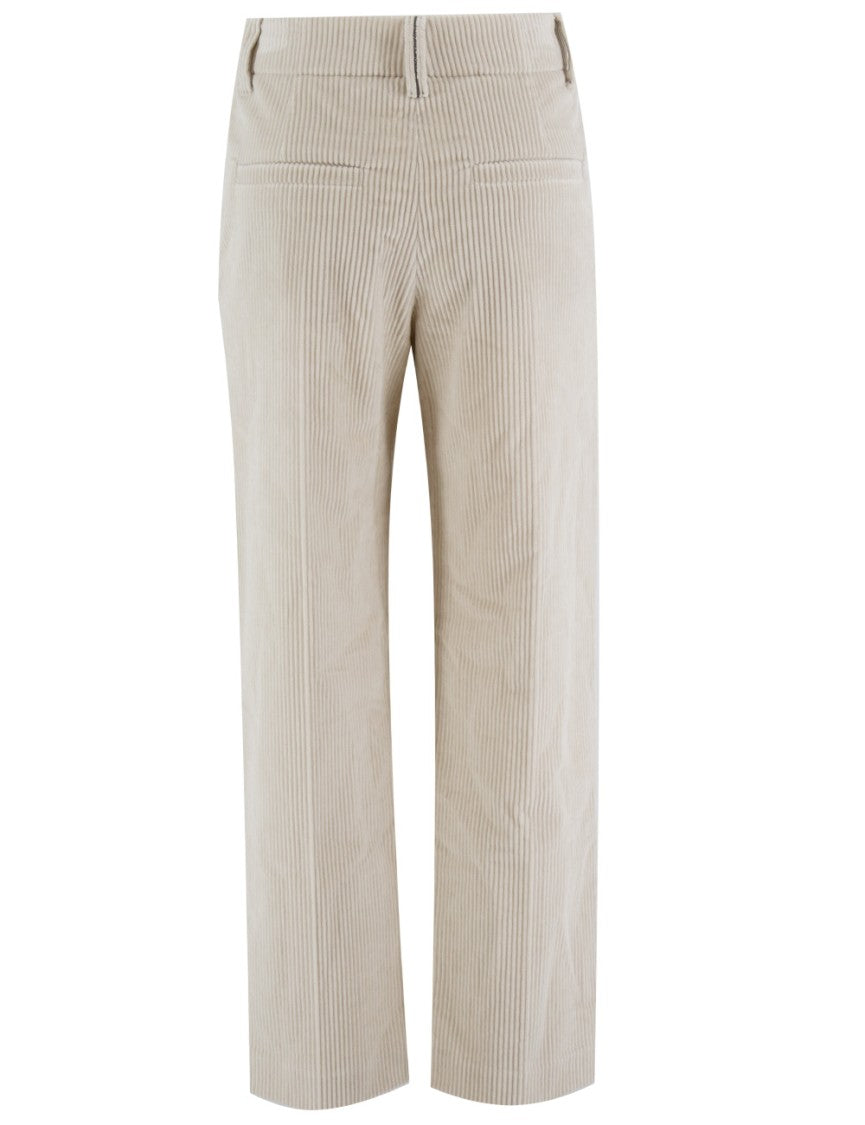 Brunello Cucinelli Ribbed Velvet Trousers With Sparkling Bead Embroidery