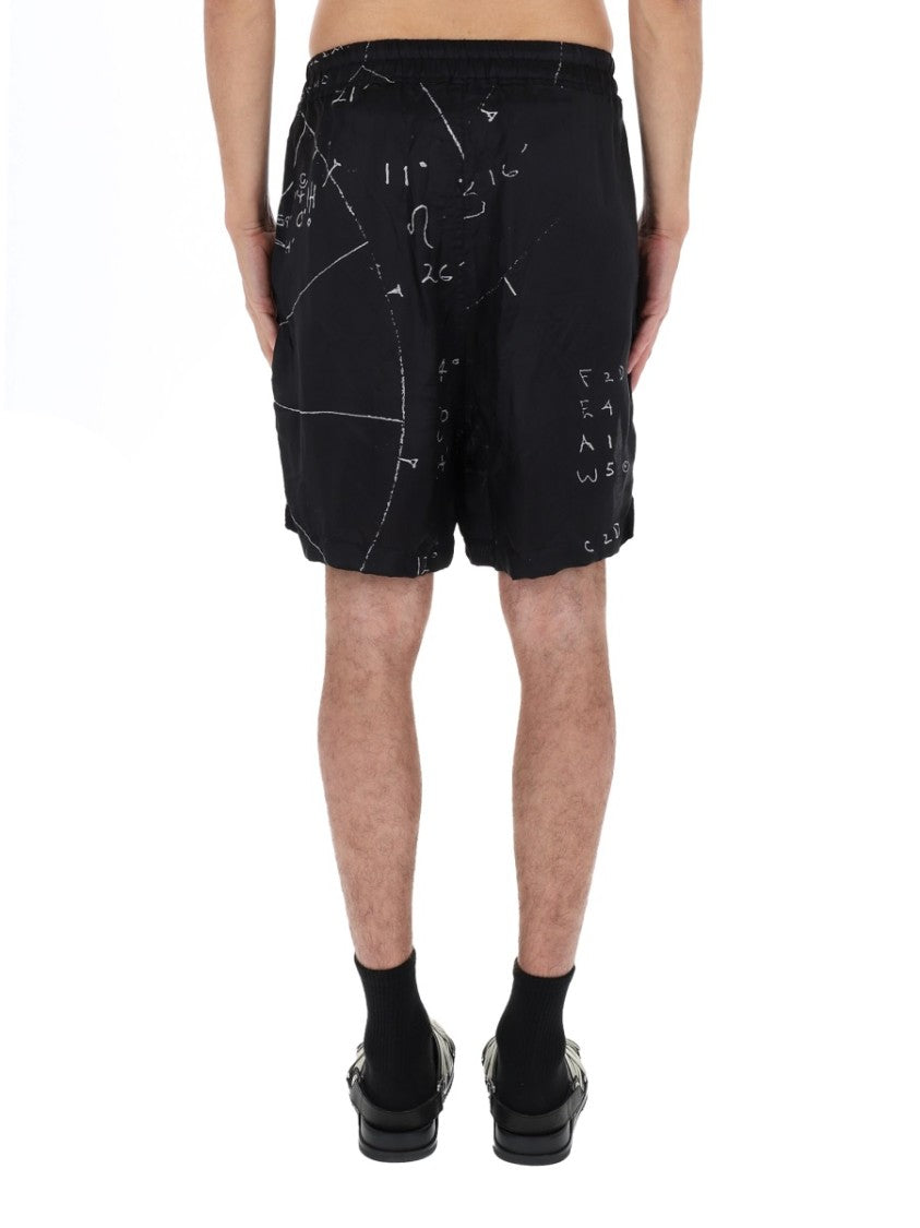Rick Owens Boxers Viscose-Blend Scribble Print Shorts