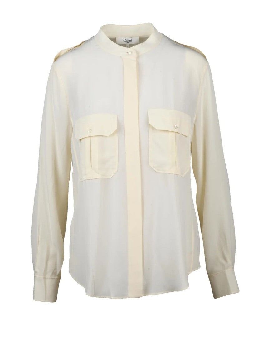 Chloé Korean Collar Chiffon Shirt Crafted From 100% Silk