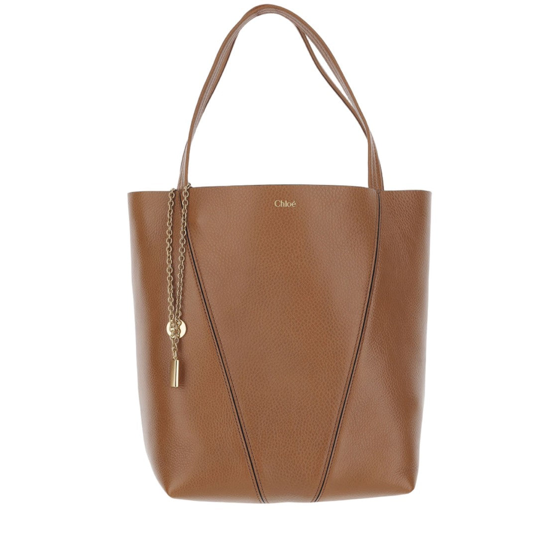 Chloé Structured Maroon Leather Spin Tote Bag
