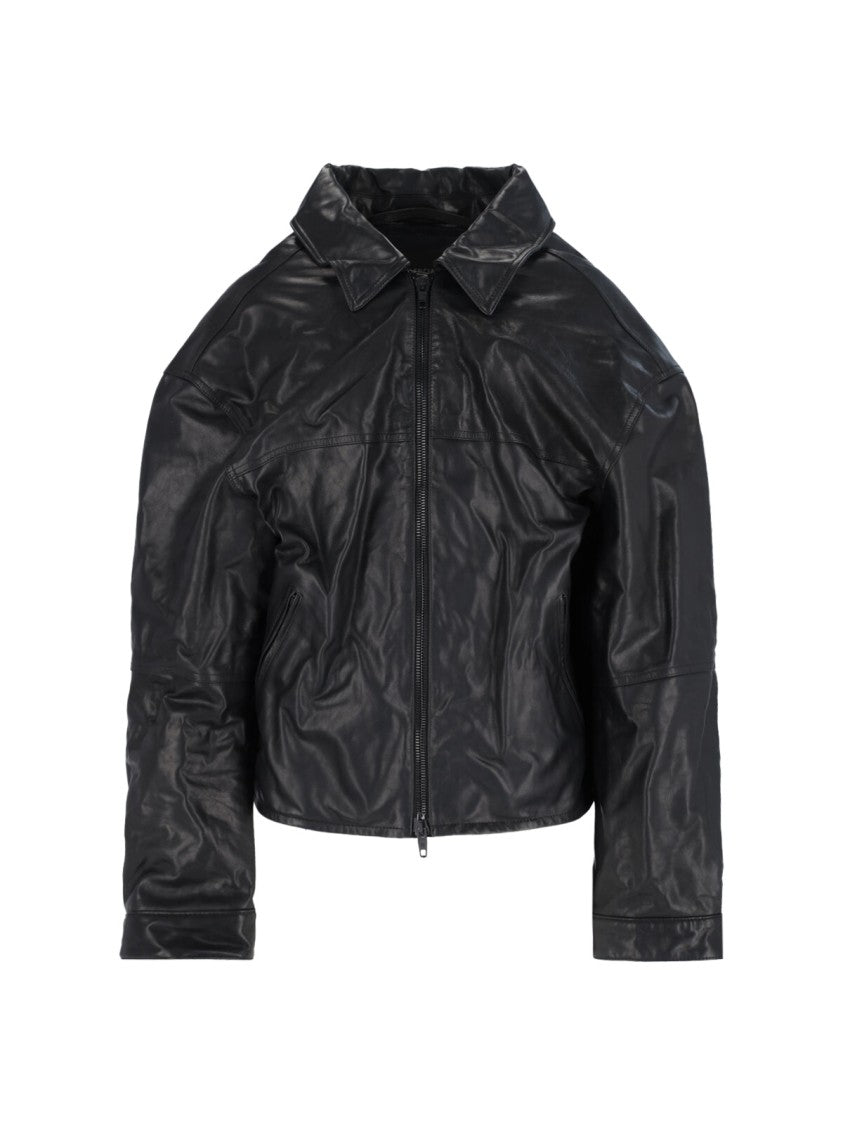 Balenciaga Leather Zip Jacket Black